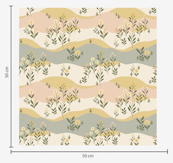 Tapet Flori de pajiște ondulate în stil minimalist pastel, Tapet flori, a00396 : Uwalls.ro