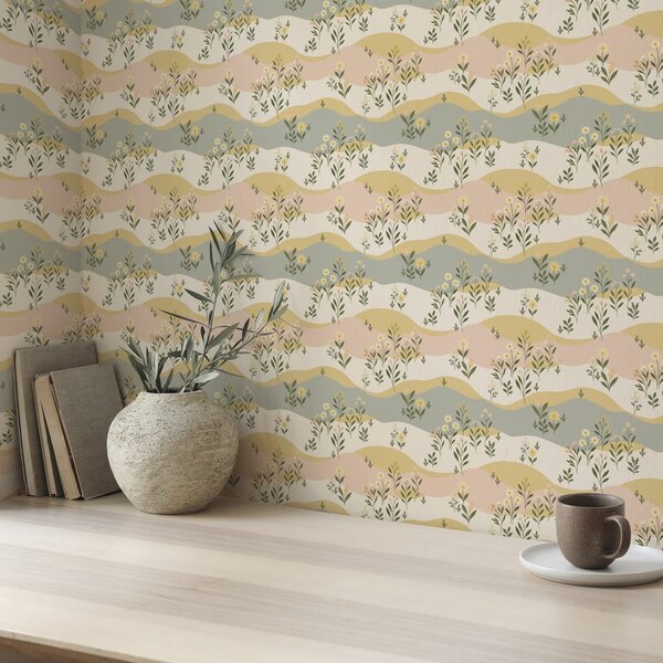Tapet Flori de pajiște ondulate în stil minimalist pastel, Tapet flori, a00396 : Uwalls.ro