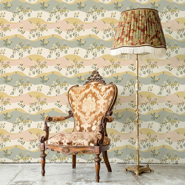 Tapet Flori de pajiște ondulate în stil minimalist pastel, Tapet flori, a00396 : Uwalls.ro