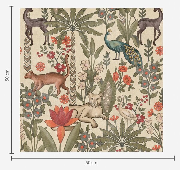 Tapet Stil retro: Animale și flori pe un fundal de epocă, Tapet flori, a00431 : Uwalls.ro