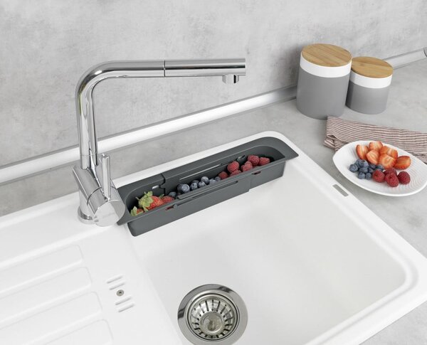 Scurgător telescopic pentru chiuvetă gri din plastic 49,5x8,5 cm Fino – Wenko