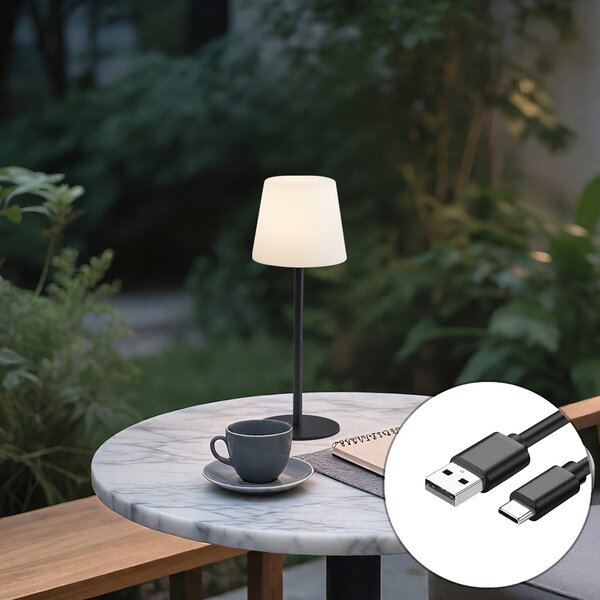 Lampă de masă neagră reîncărcabilă cu LED și dimmer IP54 - Jude