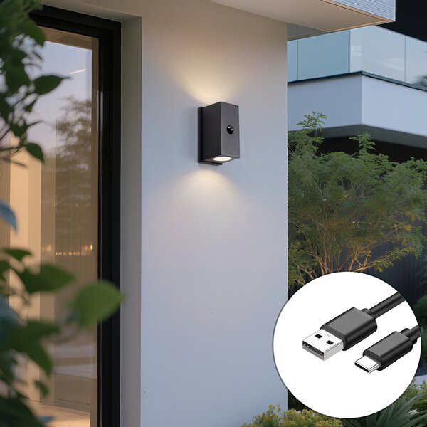 Lampă de perete neagră senzor Lux magnetic incl. LED reîncărcabilă - Baleno