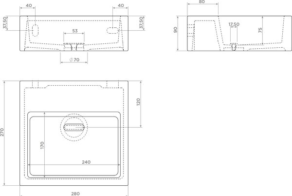 Clou Flush lavoar 28x27 cm dreptunghiular clasică-de blat alb luciu CL/03.03011
