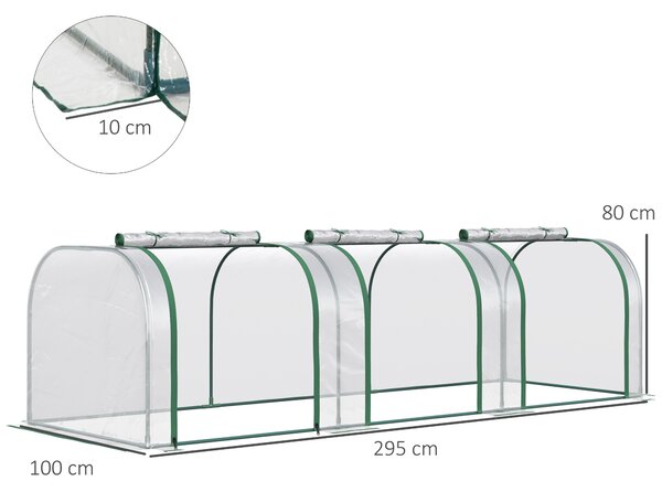 Outsunny Seră Tip Tunel pentru Plante și Flori, cu Ușă și Fermoar, 295x100x80 cm, Transparent | Aosom Romania