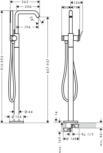 Hansgrohe Tecturis S baterie cadă-duș stativ negru 73440670