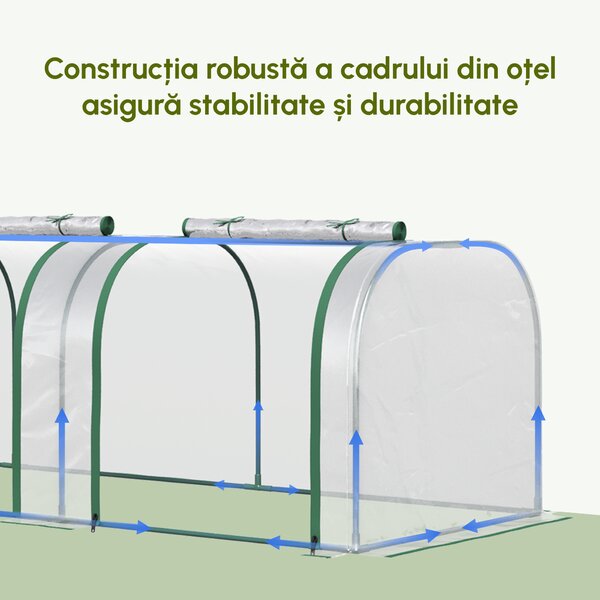 Outsunny Seră Tip Tunel pentru Plante și Flori, cu Ușă și Fermoar, 295x100x80 cm, Transparent | Aosom Romania