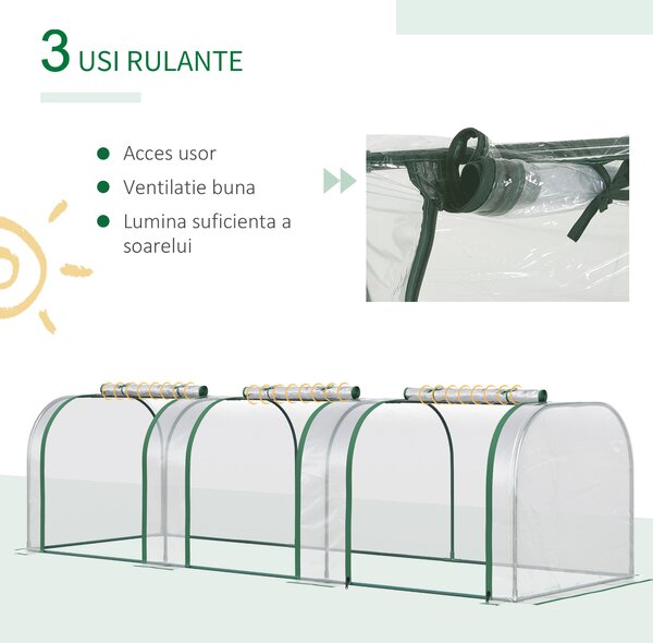 Outsunny Seră Tip Tunel pentru Plante și Flori, cu Ușă și Fermoar, 295x100x80 cm, Transparent | Aosom Romania