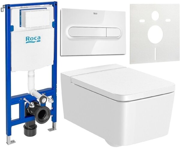 Set vas WC Roca Inspira A346537000, cadru încastrat Roca Duplo One A890070020, A80153200B, A890195000, A890063000