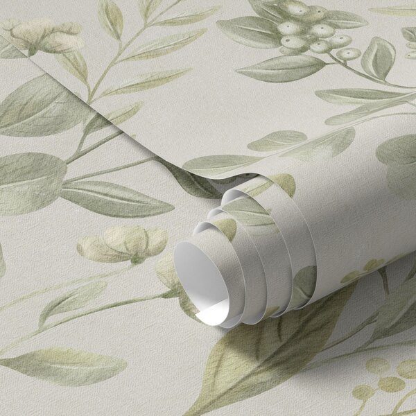 Tapet Eucalipt verde pal în acuarelă eucalipt verde în acuarelă cu model botanic, Tapet flori, a00449 : Uwalls.ro