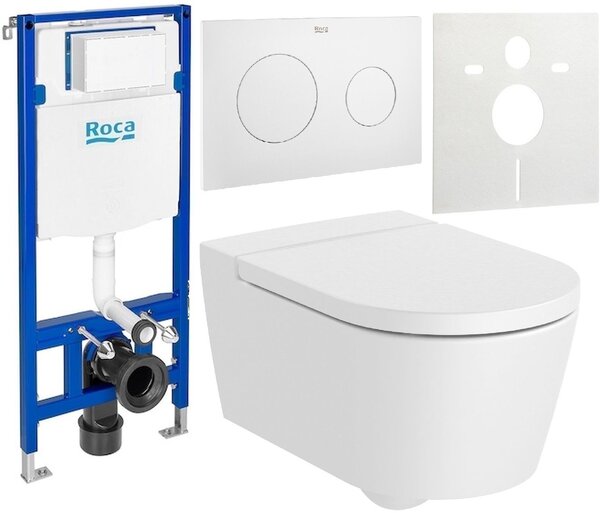 Set vas WC Roca Inspira A346527620, cadru încastrat Roca Duplo One A890070020, A80152262B, A890189207, A890063000