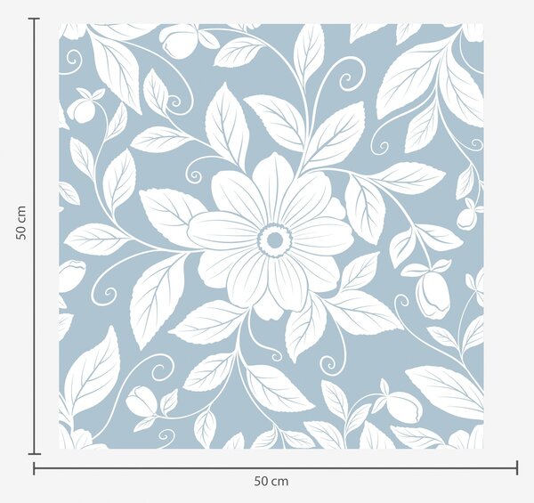 Tapet Contur floral alb pe un fundal albastru pastel, Tapet flori, a00452 : Uwalls.ro