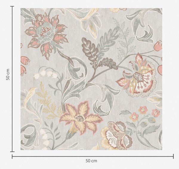 Tapet Vintage flori pastelate pe un fundal gri, Tapet flori, a00459 : Uwalls.ro