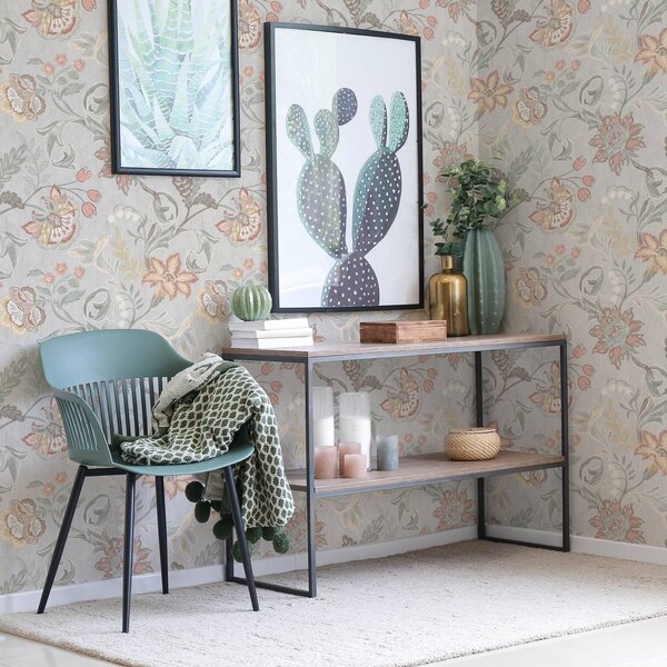 Tapet Vintage flori pastelate pe un fundal gri, Tapet flori, a00459 : Uwalls.ro