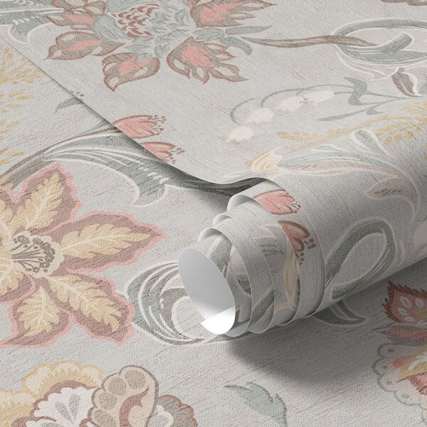 Tapet Vintage flori pastelate pe un fundal gri, Tapet flori, a00459 : Uwalls.ro