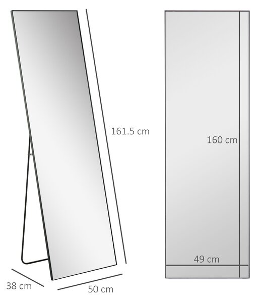 HOMCOM Oglindă Verticală din Metal, 50x2x161.5 cm, Negru | Aosom Romania