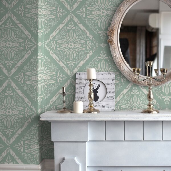 Tapet Model geometric turcoaz și bej cu bucle, Tapet stil oriental, a00466 : Uwalls.ro
