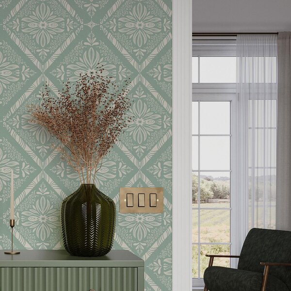 Tapet Model geometric turcoaz și bej cu bucle, Tapet stil oriental, a00466 : Uwalls.ro