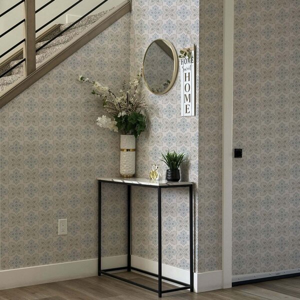 Tapet Modele simetrice de frunze gri-albastru, Tapet flori, a00467 : Uwalls.ro