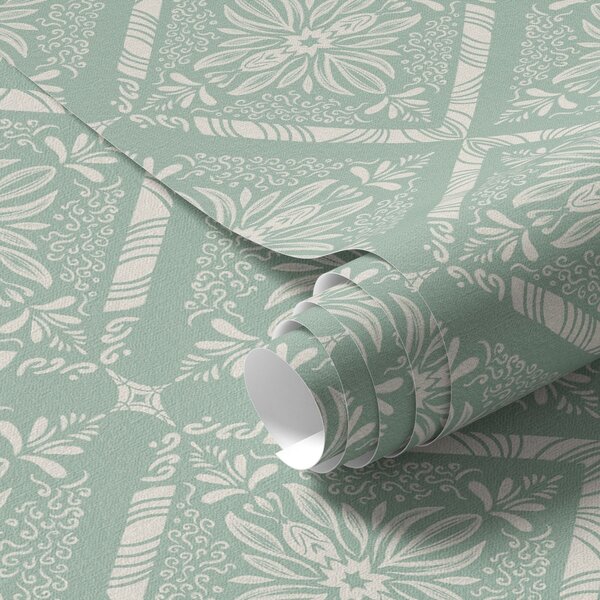 Tapet Model geometric turcoaz și bej cu bucle, Tapet stil oriental, a00466 : Uwalls.ro