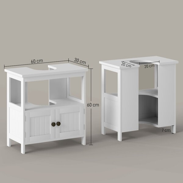 Kleankin Dulap Sub Chiuvetă cu Raft și 2 Uși 60x30x60 cm Alb | Aosom Romania