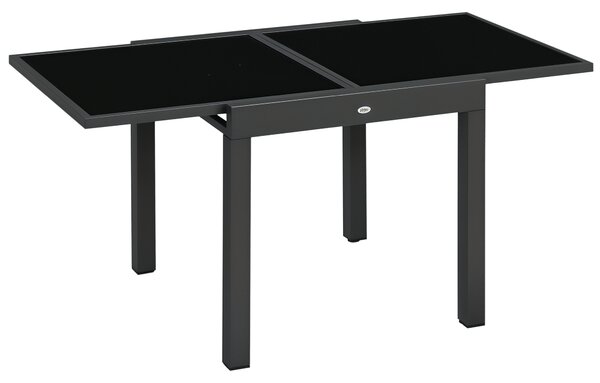 Outsunny Masă de Grădină Extensibilă cu Blat din Sticlă 80-160x80x75 cm Negru | Aosom Romania