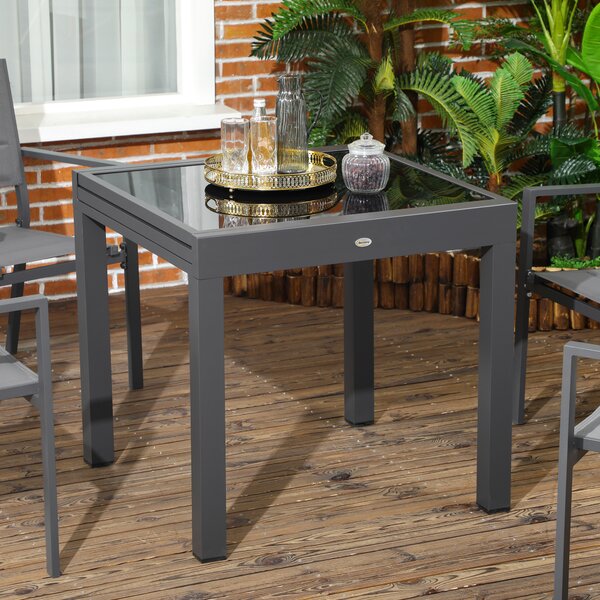 Outsunny Masă de Grădină Extensibilă cu Blat din Sticlă 80-160x80x75 cm Negru | Aosom Romania