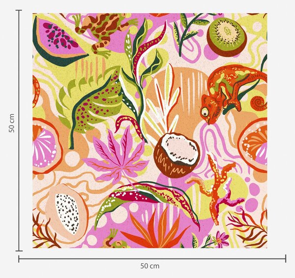 Tapet Fructe exotice, frunze și cameleoni în stil tropical, Tapet Mâncare și băuturi, a00469 : Uwalls.ro