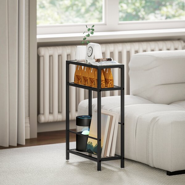 HOMCOM Măsuță de Cafea cu 3 Rafturi din Sticlă și Oțel 40x18x62 cm Negru | Aosom Romania