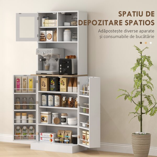 HOMCOM Mobilier Bufet Bucătărie pentru Cuptor cu Microunde cu Rafturi și Suport Condimente Alb | Aosom Romania