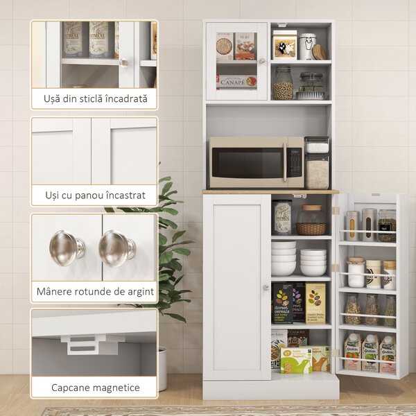 HOMCOM Mobilier Bufet Bucătărie pentru Cuptor cu Microunde cu Rafturi și Suport Condimente Alb | Aosom Romania
