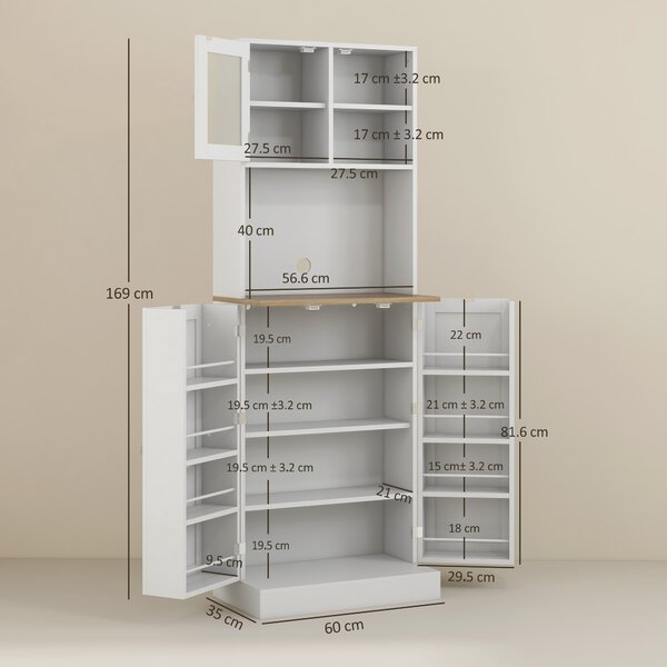 HOMCOM Mobilier Bufet Bucătărie pentru Cuptor cu Microunde cu Rafturi și Suport Condimente Alb | Aosom Romania
