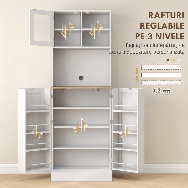 HOMCOM Mobilier Bufet Bucătărie pentru Cuptor cu Microunde cu Rafturi și Suport Condimente Alb | Aosom Romania