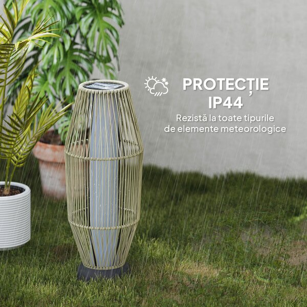 Outsunny Lampă Solară de Grădină cu Iluminare LED din Rattan, Gri | Aosom Romania