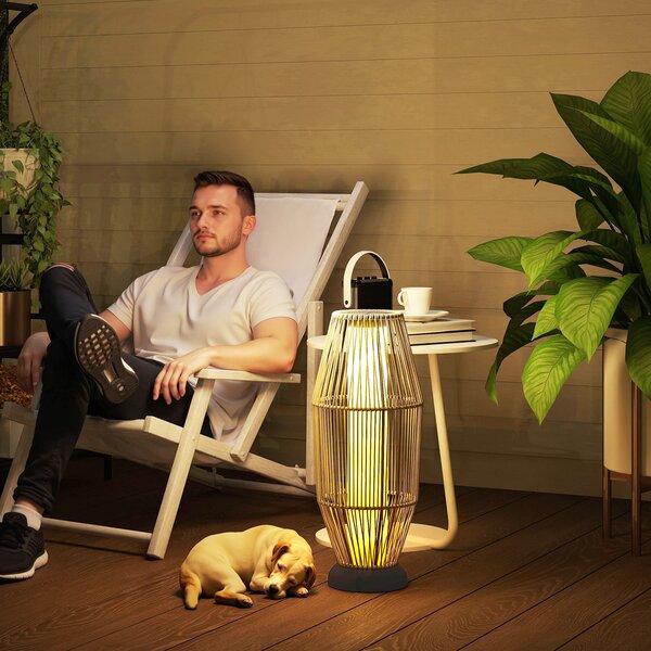 Outsunny Lampă Solară de Grădină cu Iluminare LED din Rattan, Gri | Aosom Romania