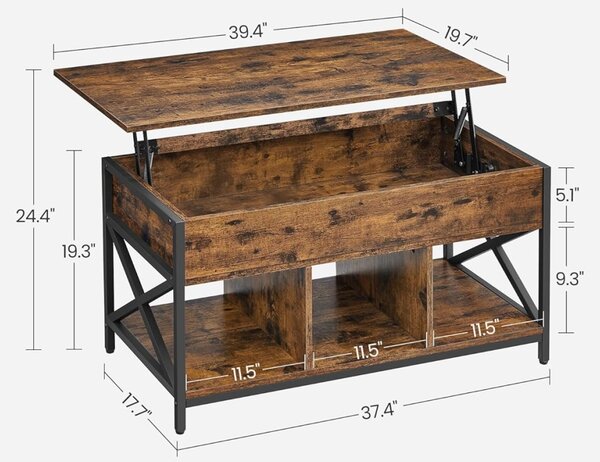 Masuta de cafea Vasagle Multifunctionala Maro 19.7 x 39.4 x (19.3-24.4) cm