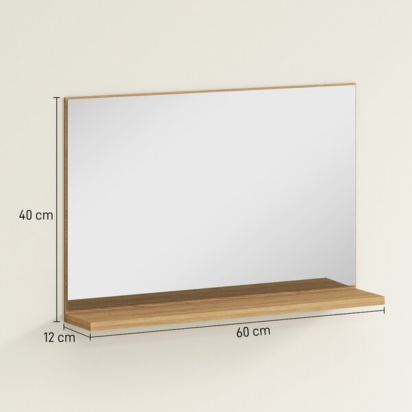 Kleankin Oglindă de Baie Modernă cu Poliță 60x12x40 cm, Lemn | Aosom Romania