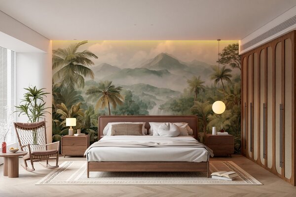 Tapet junglă tropicală cu cascadă, Fototapet Natură, w04306 : Uwalls.ro
