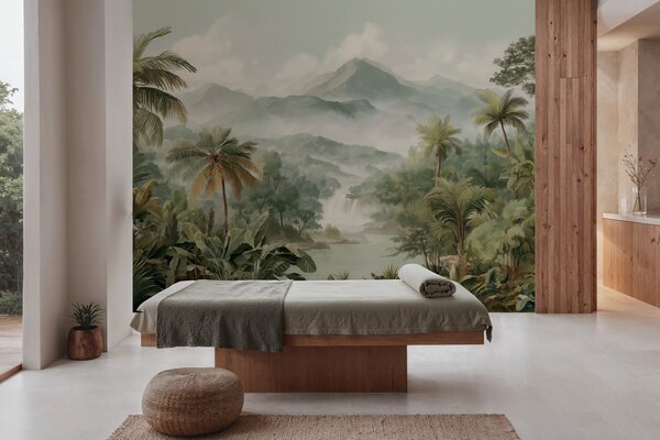 Tapet junglă tropicală cu cascadă, Fototapet Natură, w04306 : Uwalls.ro