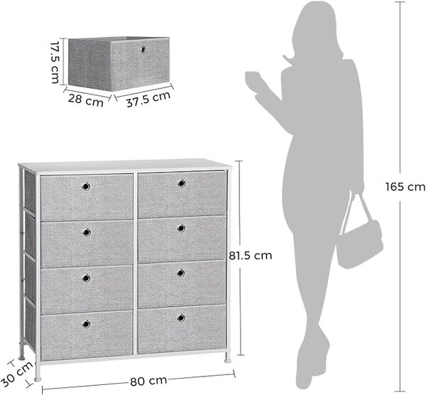Dulap de depozitare, Songmics, Gri-Alb, 30 x 80 x 81.5 cm