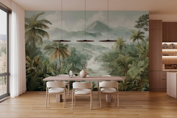Tapet junglă tropicală cu cascadă, Fototapet Natură, w04306 : Uwalls.ro