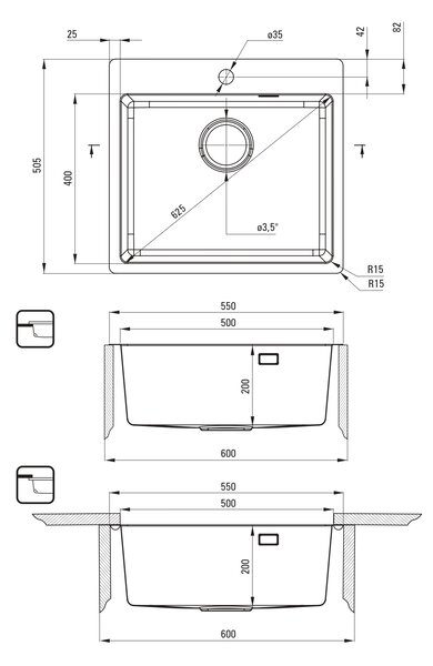 Deante Olfato chiuveta din otel 55x50.5 cm cupru ZPO_C10B