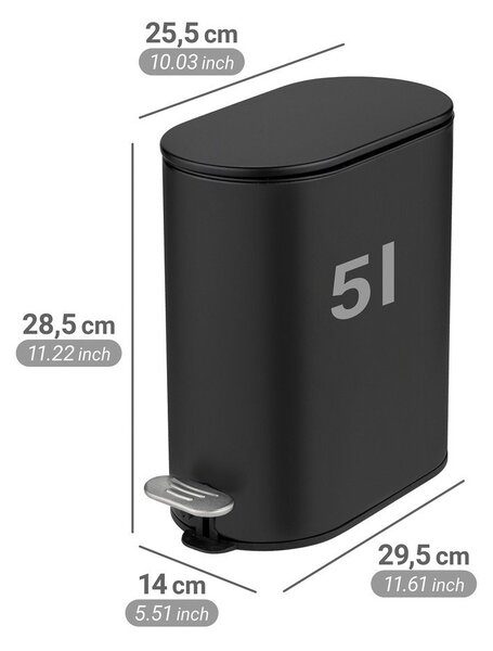 Coș de gunoi negru mat cu pedală din oțel 5 l Collungo – Wenko