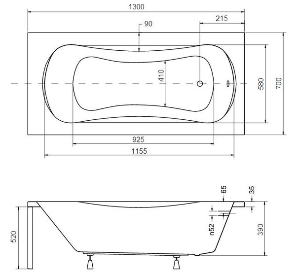 Besco Aria cada dreptunghiulară 130x70 cm alb #WAA-130-PA