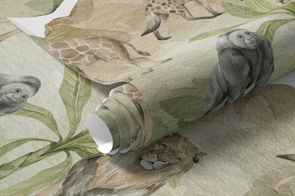Tapet Hartă ilustrată a lumii cu animale și jungle, Fototapet Harta lumii, w04418v1 : Uwalls.ro