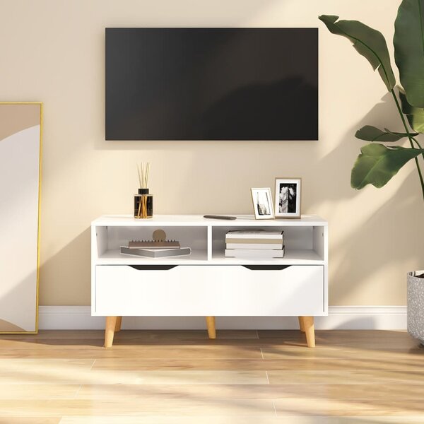 Comodă TV, alb extralucios, 90x40x48,5 cm, PAL