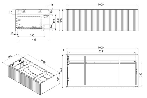 Ksuro 02 dulap 100x46.6x30 cm sub chiuveta pe perete alb 50004000