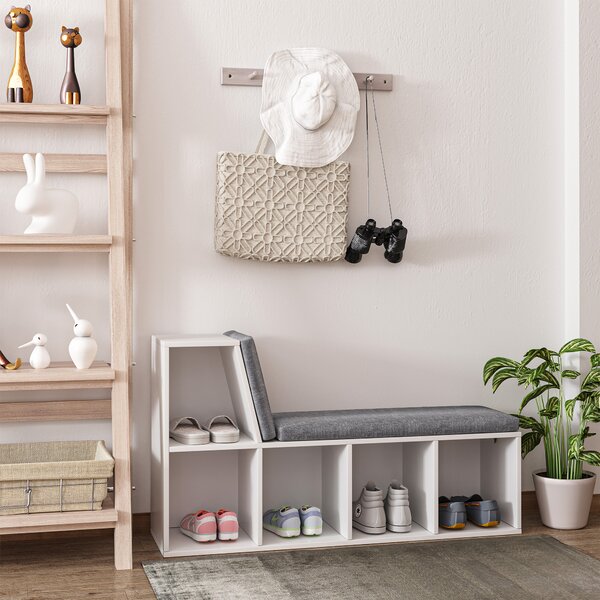 HOMCOM Bibliotecă Modulară cu 5 Rafturi Deschise și 2 Perne, Mobilier pentru Living, Dormitor și Birou, Gri Alb | Aosom Romania