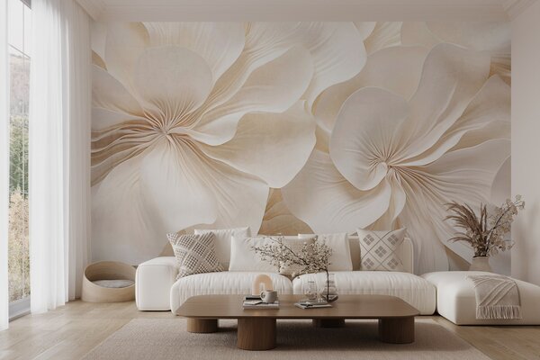 Tapet Close-up de flori cu textură cremoasă, cu petale delicate, care curg, creând un, Fototapet 3D, Fototapet 3D Flori, w09346 : Uwalls.ro