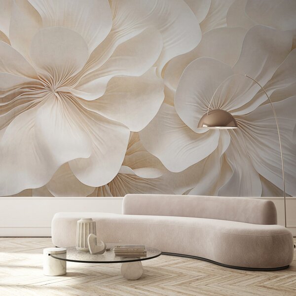 Tapet Close-up de flori cu textură cremoasă, cu petale delicate, care curg, creând un, Fototapet 3D, Fototapet 3D Flori, w09346 : Uwalls.ro